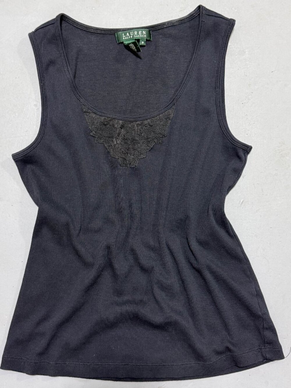 Lauren by Ralph Lauren Black Sleeveless Top with Lace Detail